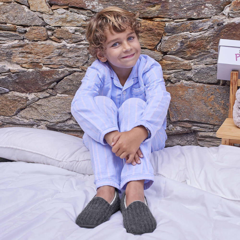 Pisamonas-Boys Grey Cable Knit Slippers | Childrensalon Outlet