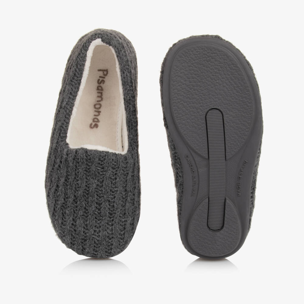 Pisamonas-Boys Grey Cable Knit Slippers | Childrensalon Outlet