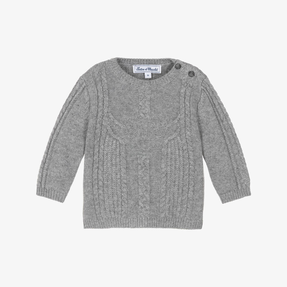 Tartine et Chocolat-Boys Grey Cable Knit Wool Jumper | Childrensalon Outlet