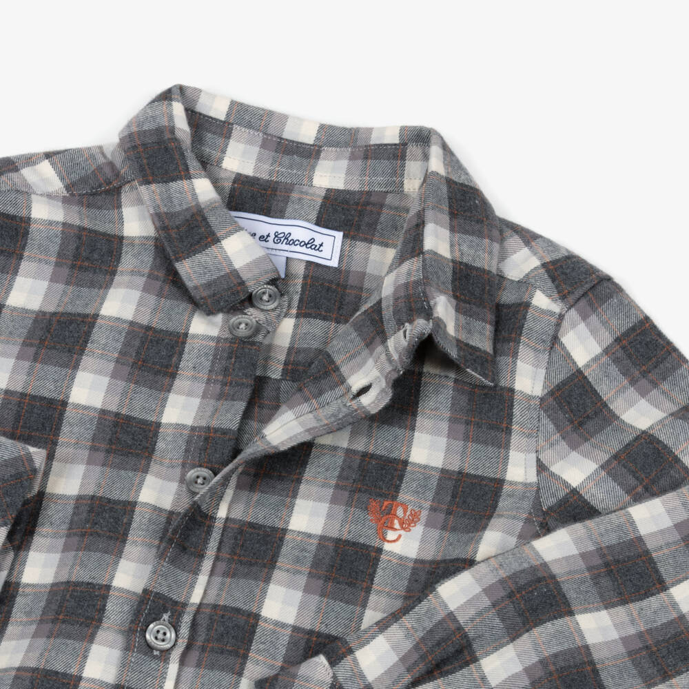 Tartine et Chocolat-Boys Grey Checked Cotton Long-Sleeve Shirt | Childrensalon Outlet
