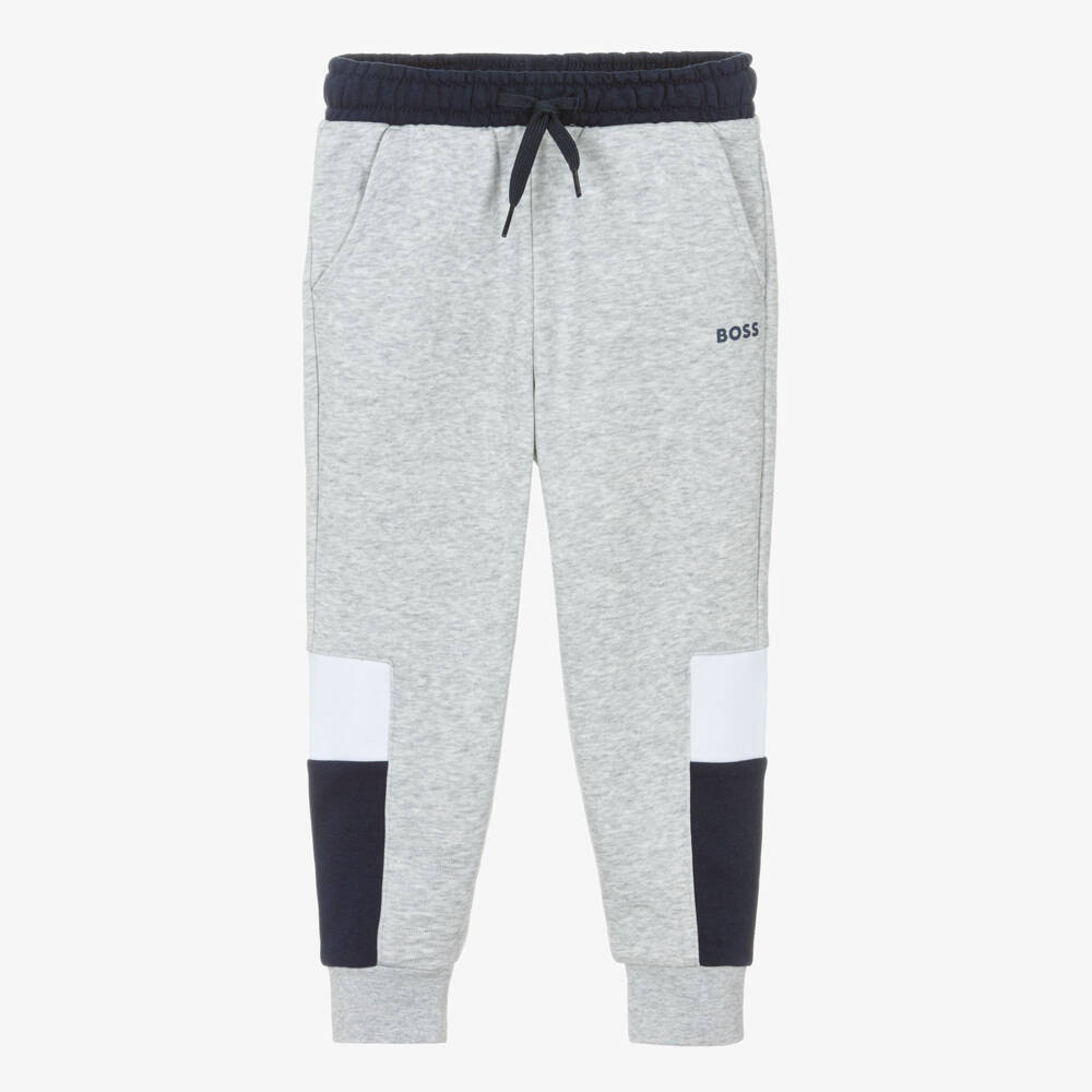 BOSS-Boys Grey Colourblock Cotton Jersey Joggers | Childrensalon Outlet
