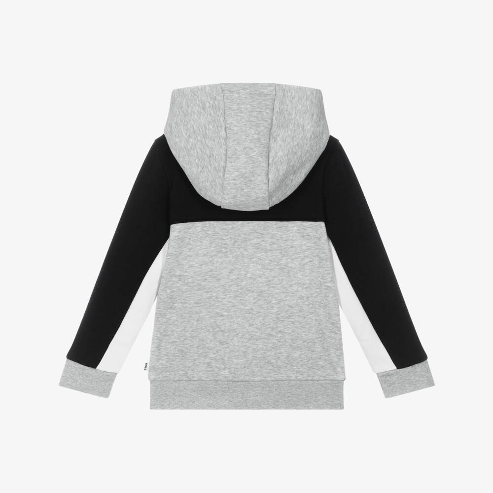 BOSS-Boys Grey Colourblock Cotton Jersey Zip-Up Top | Childrensalon Outlet