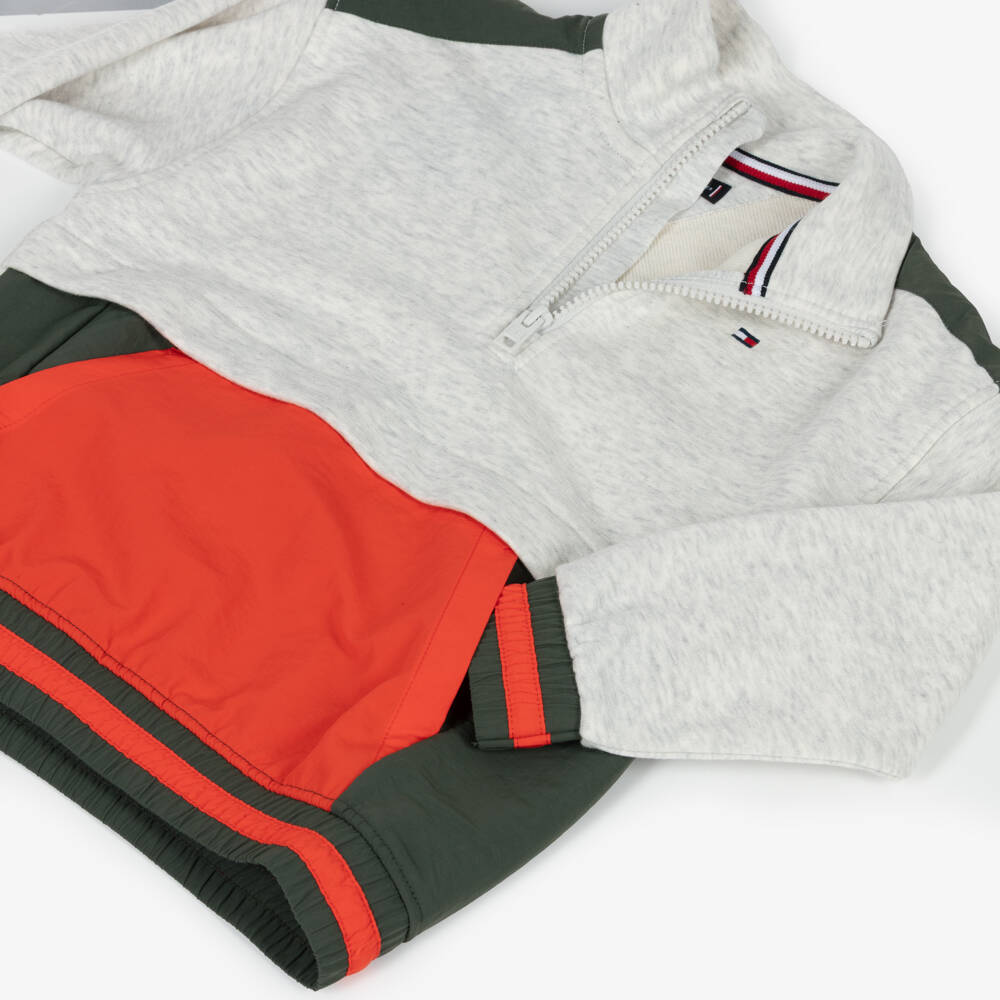 Tommy Hilfiger-Boys Grey Colourblock Quarter-Zip Sweatshirt | Childrensalon Outlet