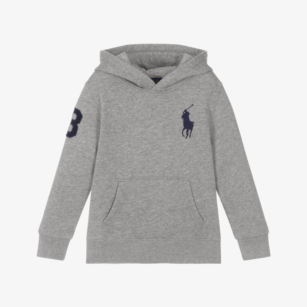 Ralph Lauren-Boys Grey Cotton Big Pony Logo Hoodie | Childrensalon Outlet