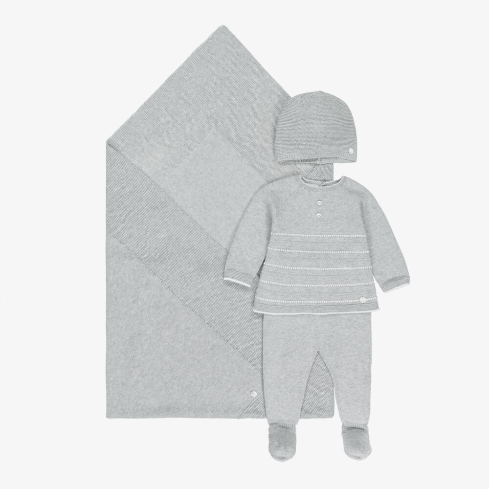 PAZ Rodríguez-Boys Grey Cotton & Cashmere Knitted Babysuit Set | Childrensalon Outlet