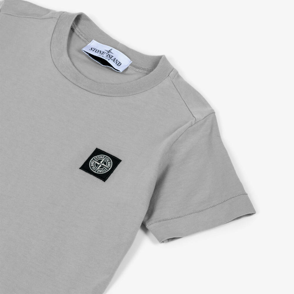 Stone Island Junior-Boys Grey Cotton Compass Patch T-Shirt | Childrensalon Outlet