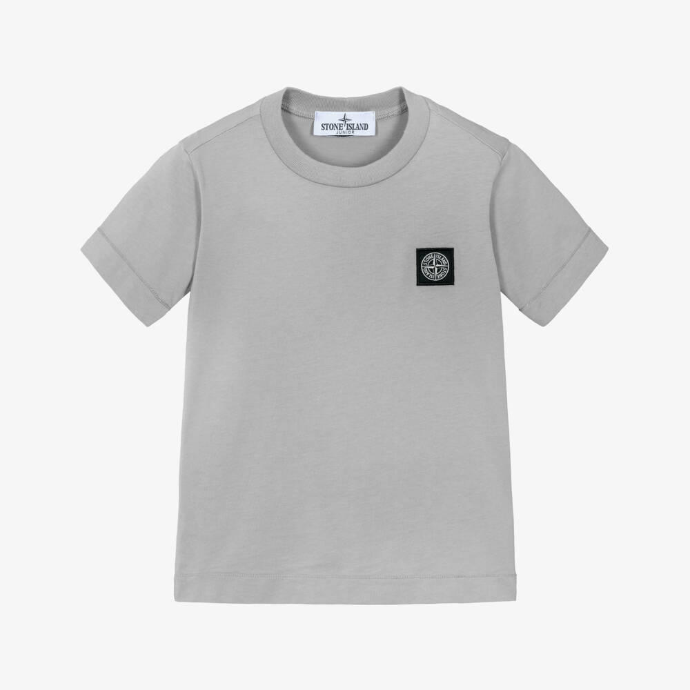 Stone Island Junior-Boys Grey Cotton Compass Patch T-Shirt | Childrensalon Outlet