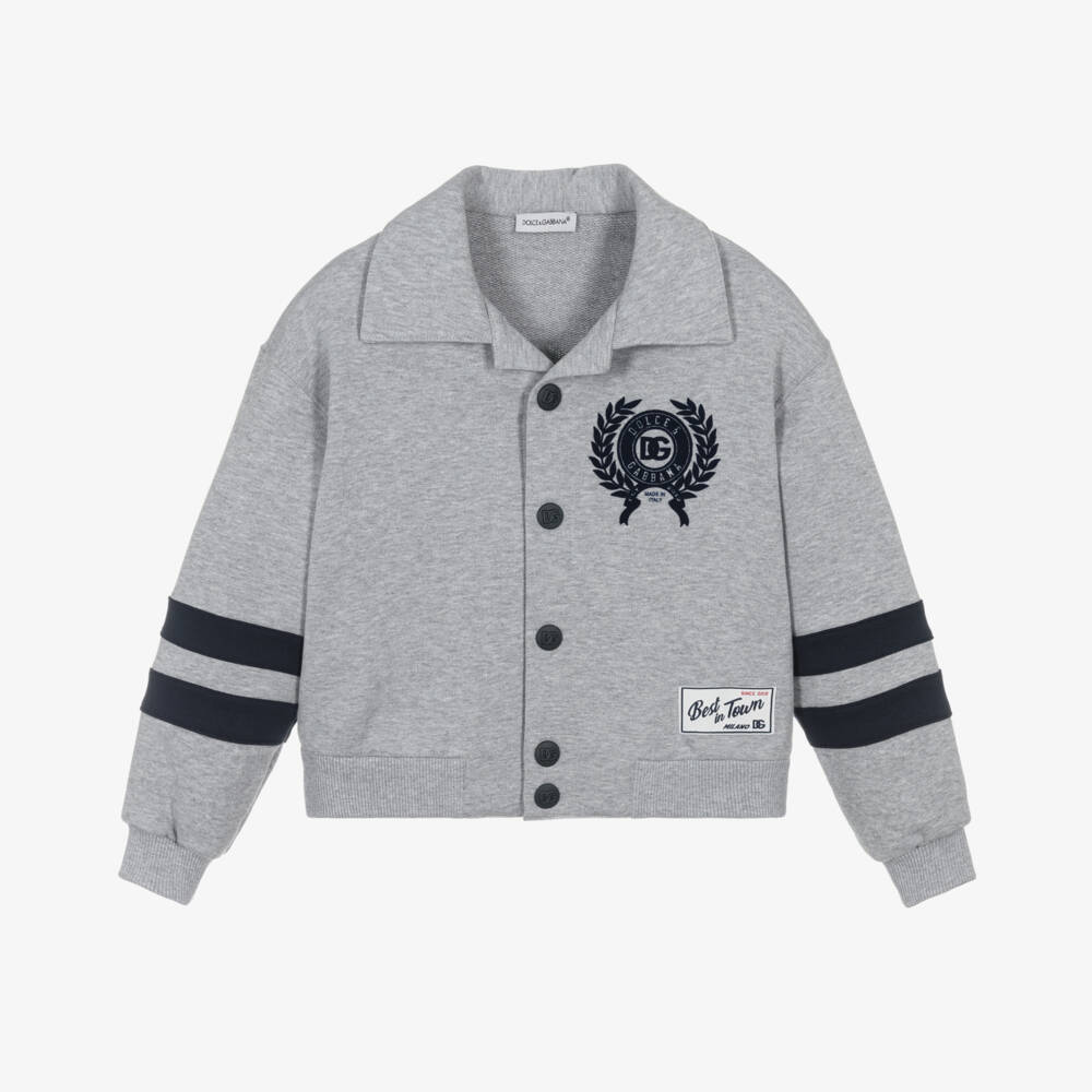 Dolce & Gabbana-Boys Grey Cotton Jersey DG Crest Jacket | Childrensalon Outlet