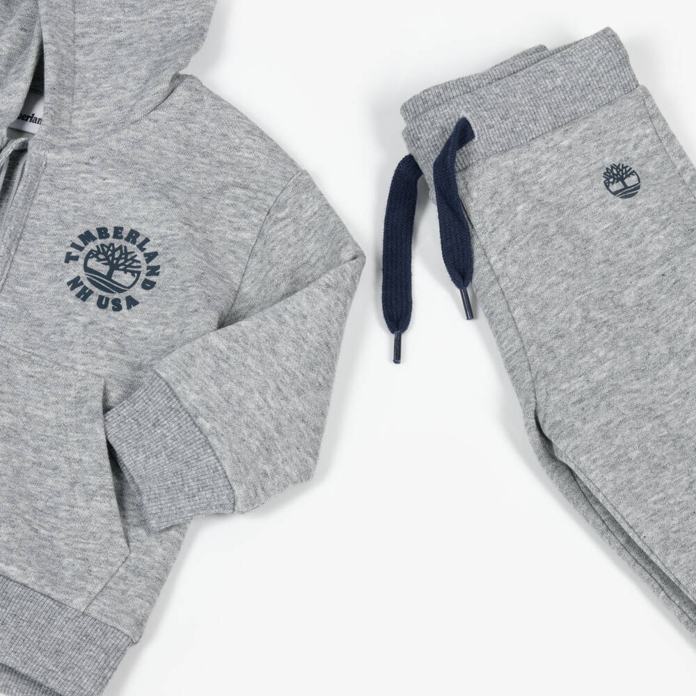 Timberland-Boys Grey Cotton Jersey Tracksuit with Logo | Childrensalon Outlet
