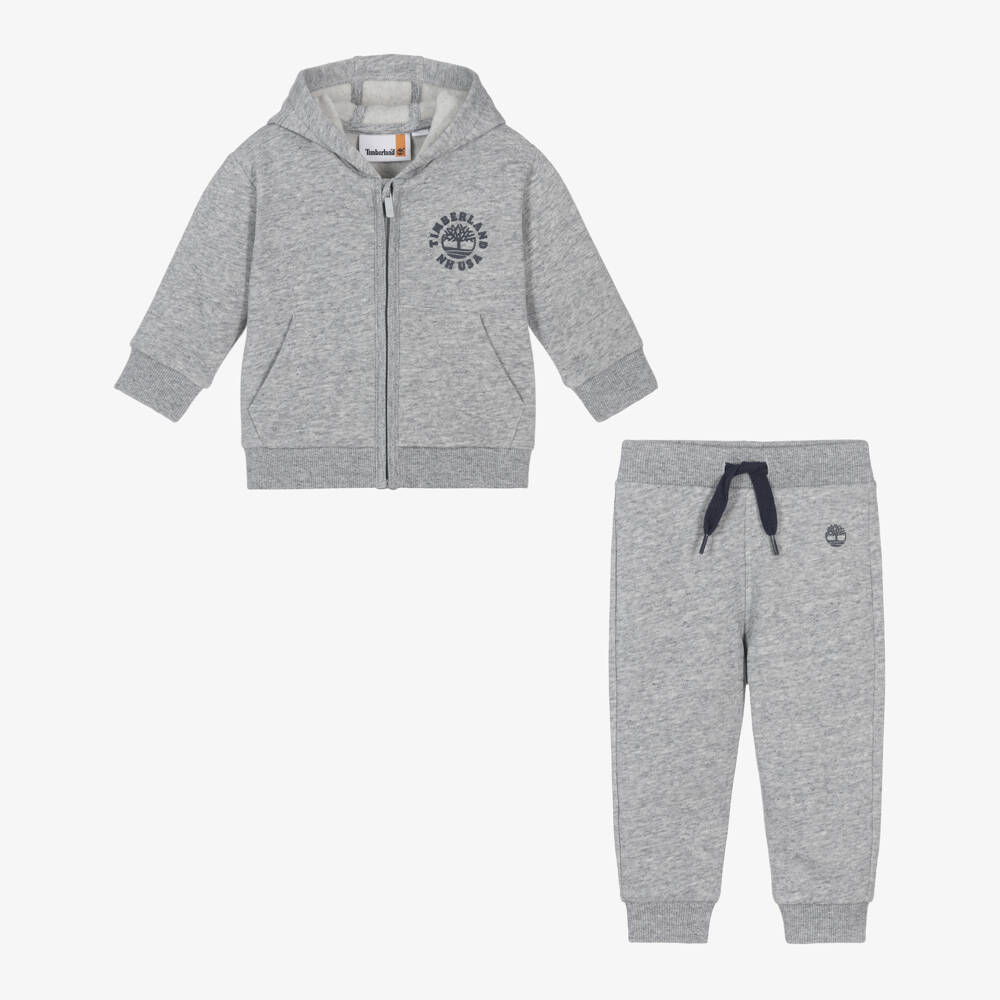 Timberland-Boys Grey Cotton Jersey Tracksuit with Logo | Childrensalon Outlet