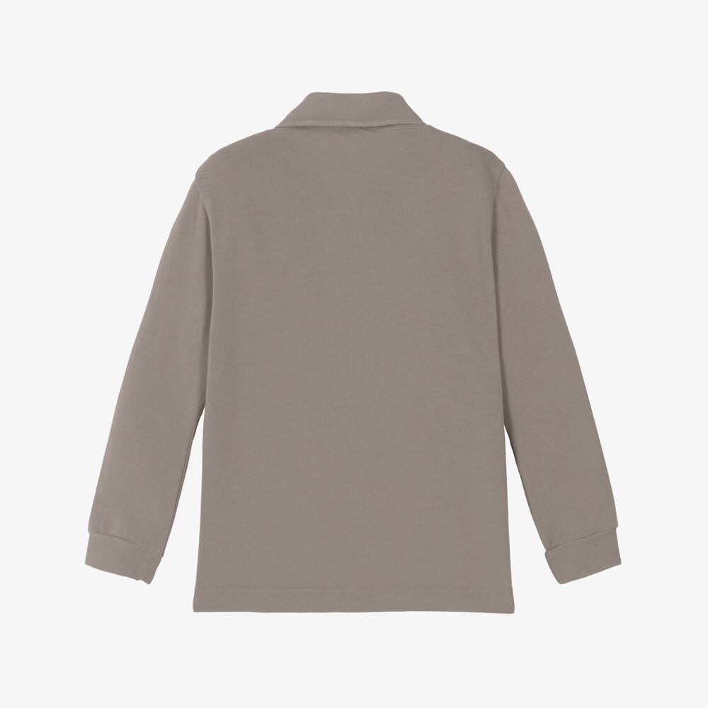 Il Gufo-Boys Grey Cotton Piqué Long-Sleeved Polo Shirt | Childrensalon Outlet