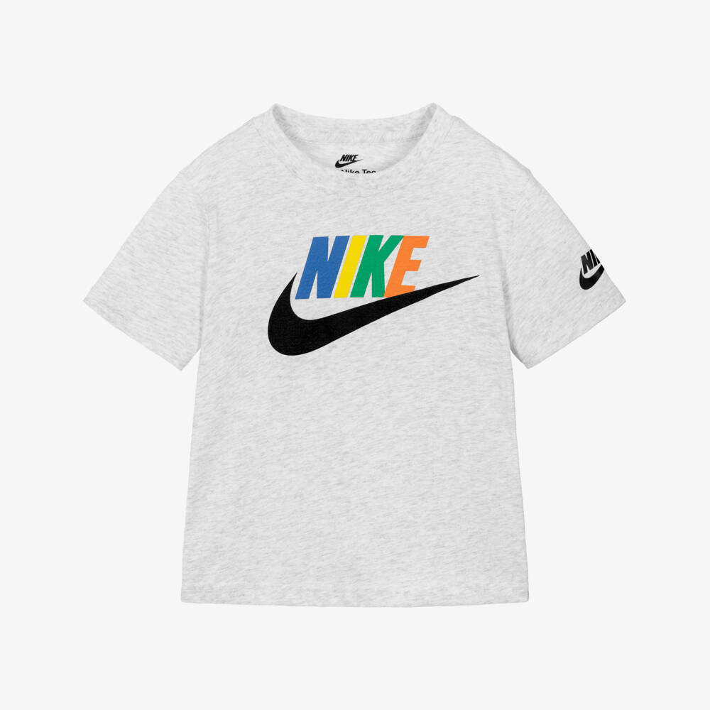 Nike-Boys Grey Cotton Swoosh Logo T-Shirt | Childrensalon Outlet