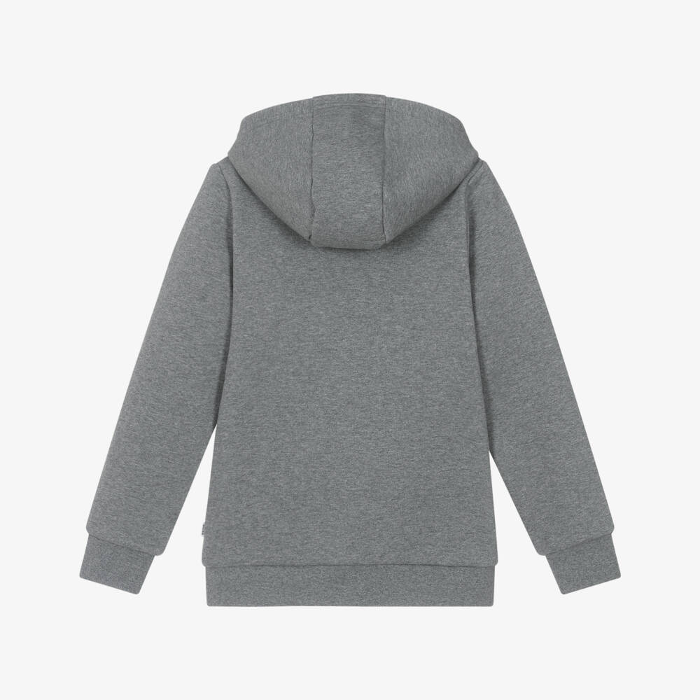 BOSS-Boys Grey Cotton Zip-Up Hoodie with Double B Monogram Logo | Childrensalon Outlet