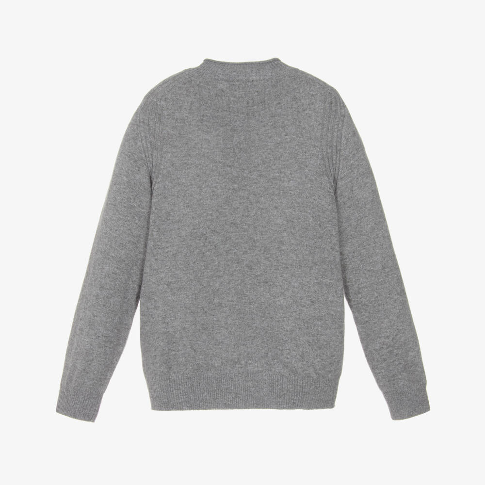 Emporio Armani-Boys Grey Fine Knit Zip-Up Top with Logo | Childrensalon Outlet
