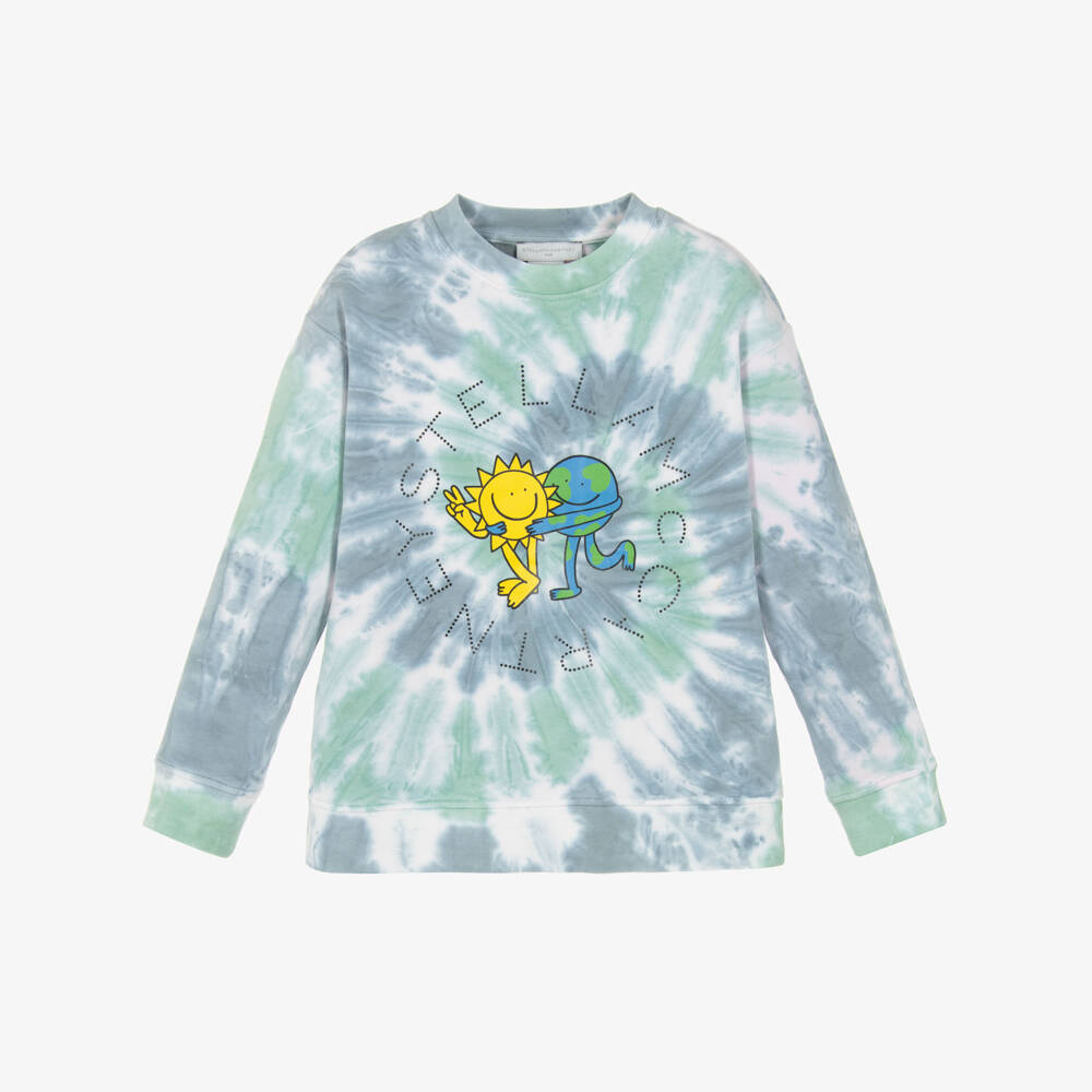 Stella McCartney Kids-Boys Grey & Green Tie-Dye Cotton Sun & Earth Sweatshirt | Childrensalon Outlet