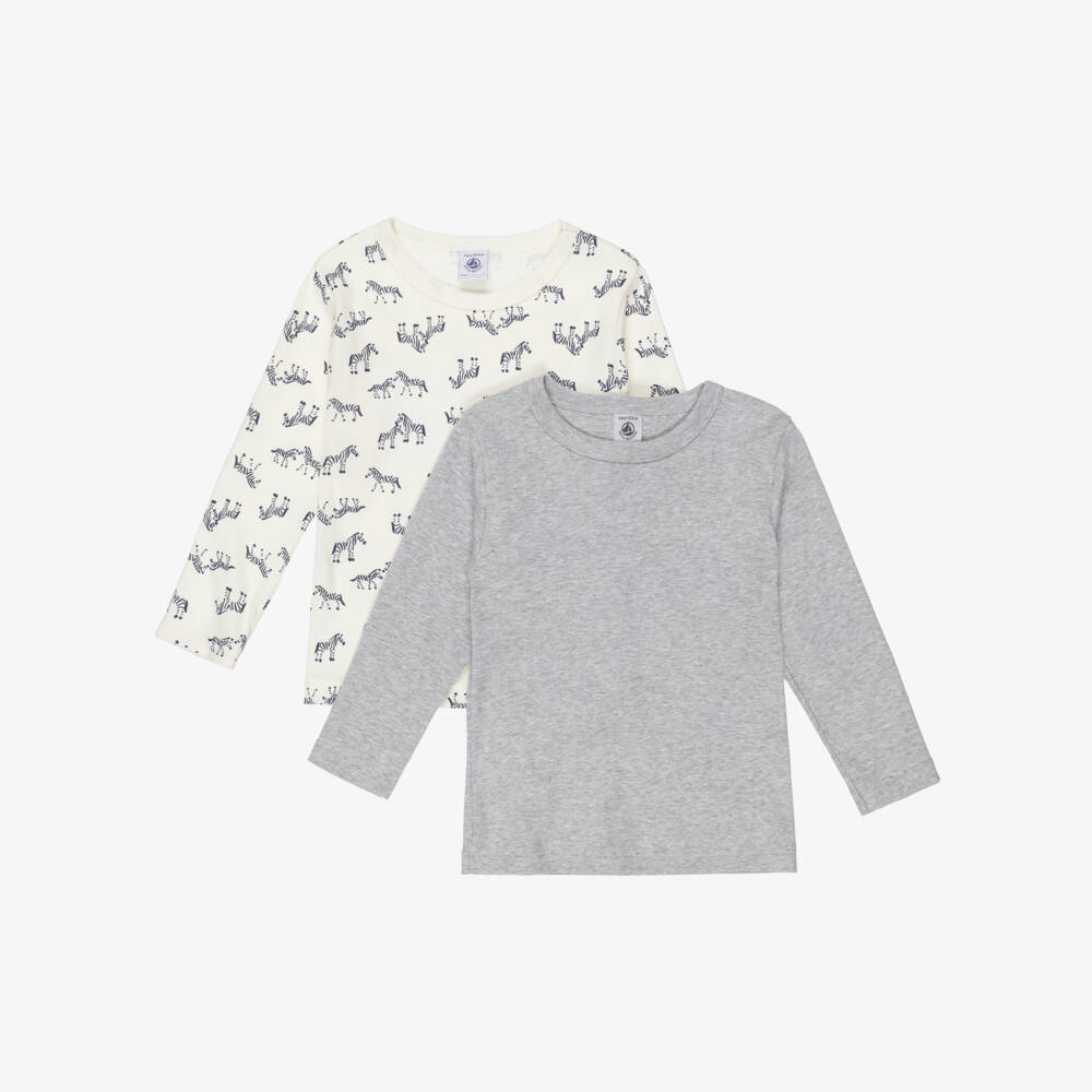 Petit Bateau-Boys Grey & Ivory Zebra Cotton Tops (2 Pack) | Childrensalon Outlet