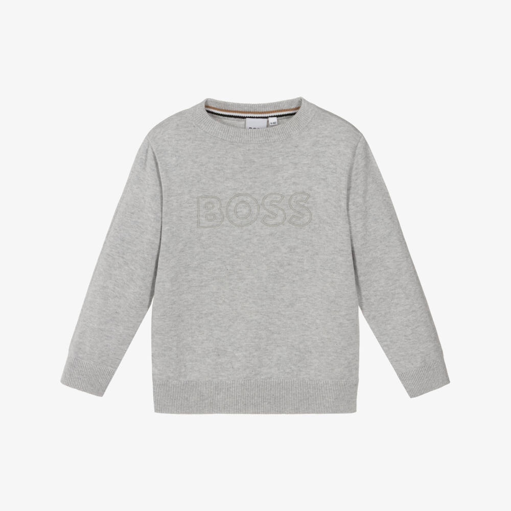 BOSS-Boys Grey Lightweight Knit Sweater | Childrensalon Outlet