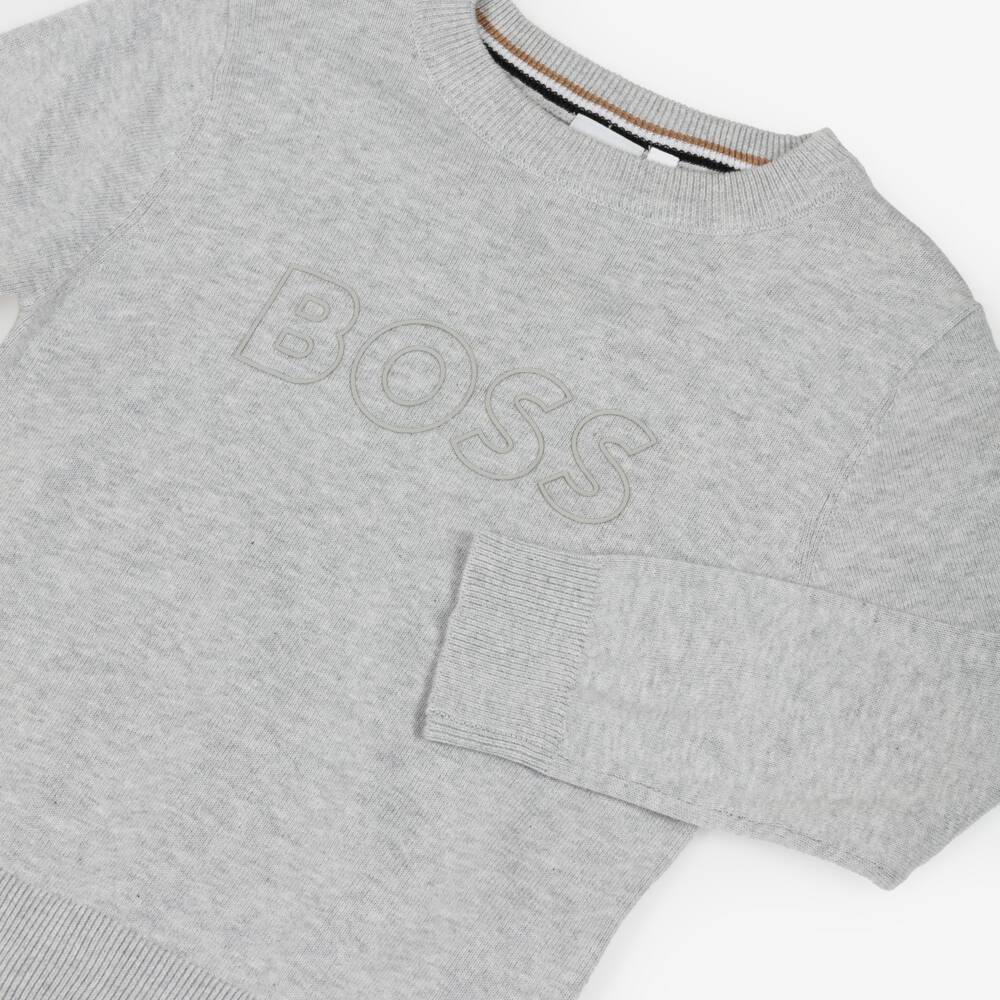BOSS-Boys Grey Lightweight Knit Sweater | Childrensalon Outlet