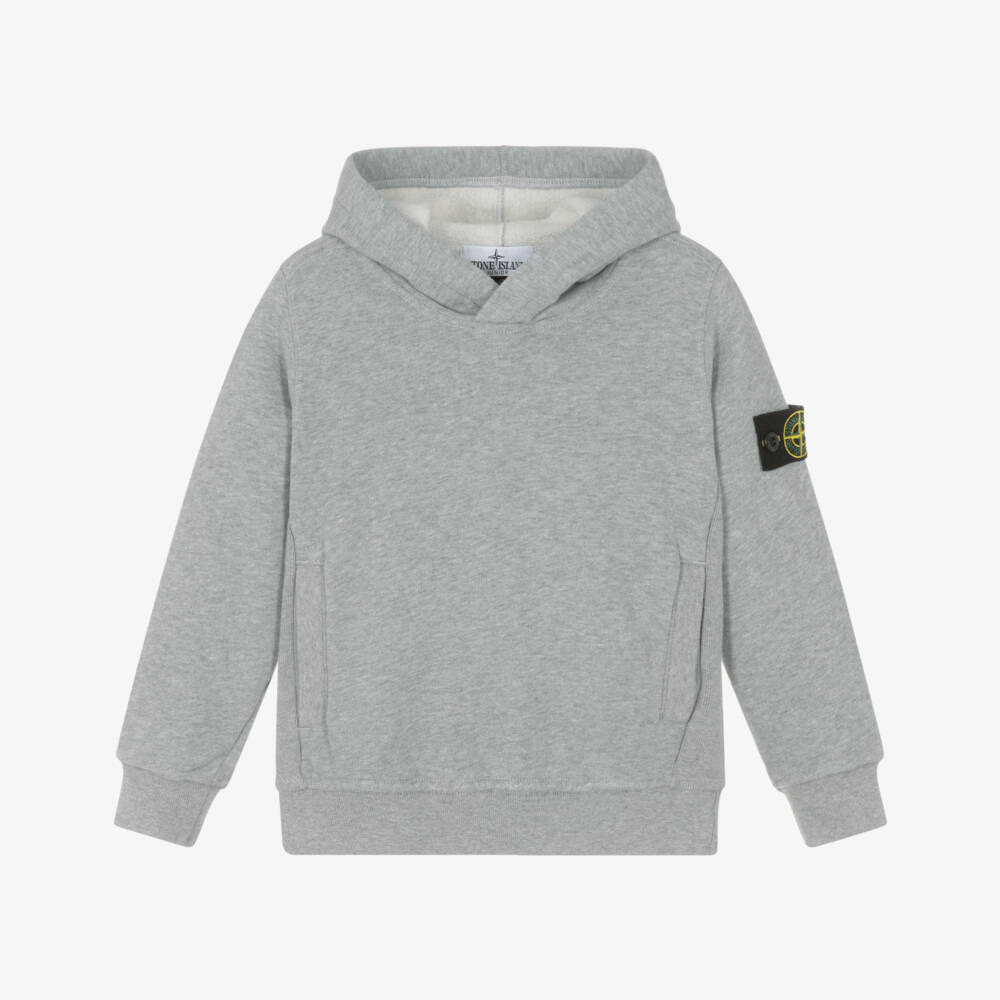 Stone Island Junior-Boys Grey Marl Cotton Hoodie with Logo Badge | Childrensalon Outlet