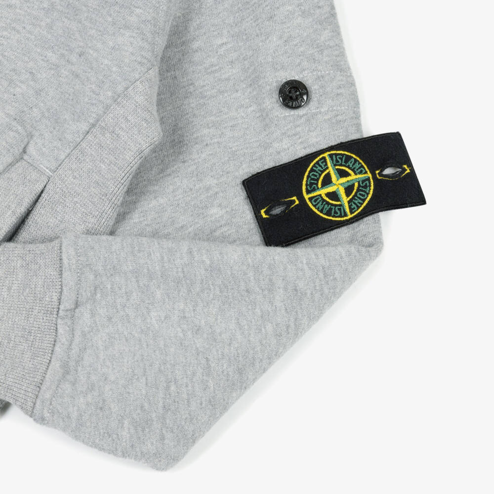 Stone Island Junior-Boys Grey Marl Cotton Hoodie with Logo Badge | Childrensalon Outlet