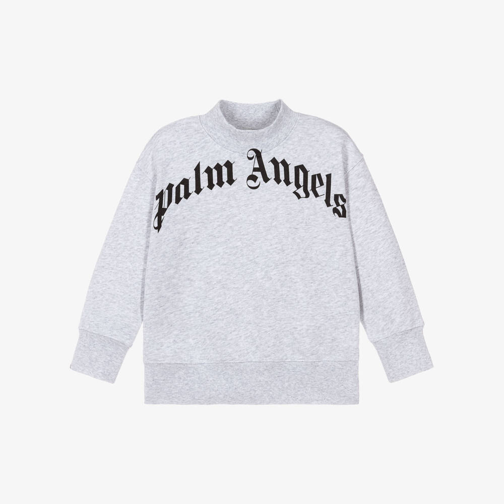 Palm Angels-Boys Grey Marl Cotton Logo Sweatshirt | Childrensalon Outlet