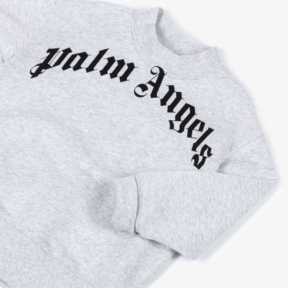 Palm Angels-Boys Grey Marl Cotton Logo Sweatshirt | Childrensalon Outlet