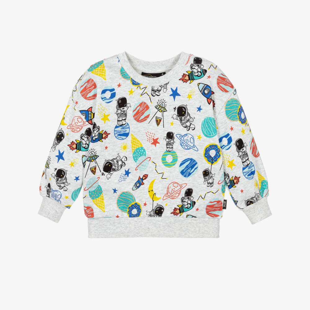Rock Your Baby-Boys Grey Marl Cotton Sweatshirt with Space Print  | Childrensalon Outlet