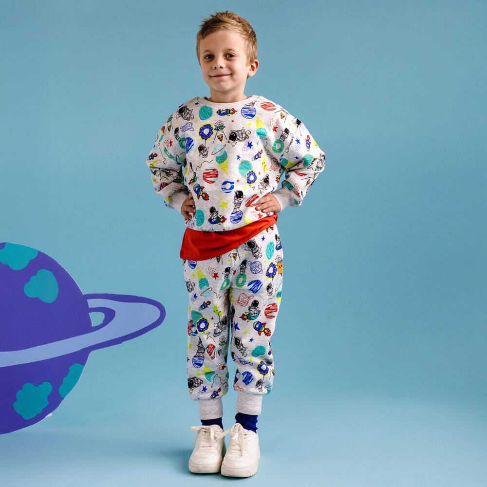 Rock Your Baby-Boys Grey Marl Cotton Sweatshirt with Space Print | Childrensalon Outlet