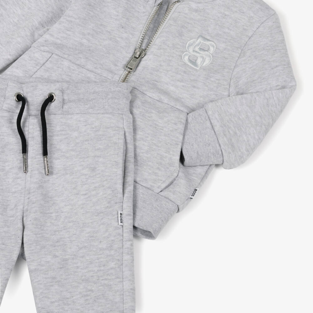 BOSS-Boys Grey Marl Cotton Tracksuit with Double B Monogram Logo | Childrensalon Outlet