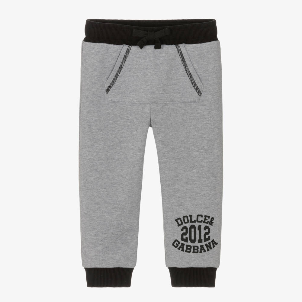 Dolce & Gabbana-Boys Grey Marl Cotton Varsity Logo Joggers | Childrensalon Outlet