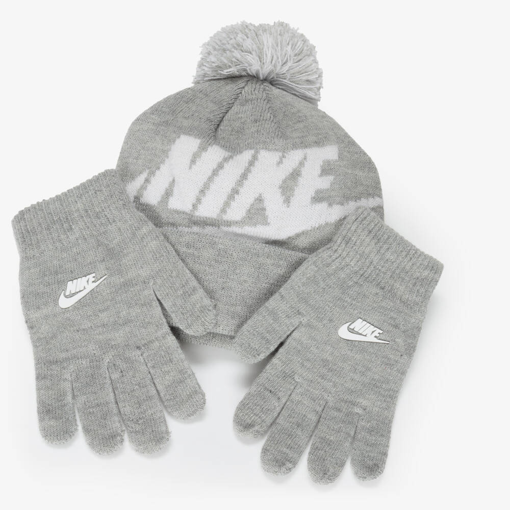 Nike-Boys Grey Marl Knitted Hat & Gloves Set | Childrensalon Outlet
