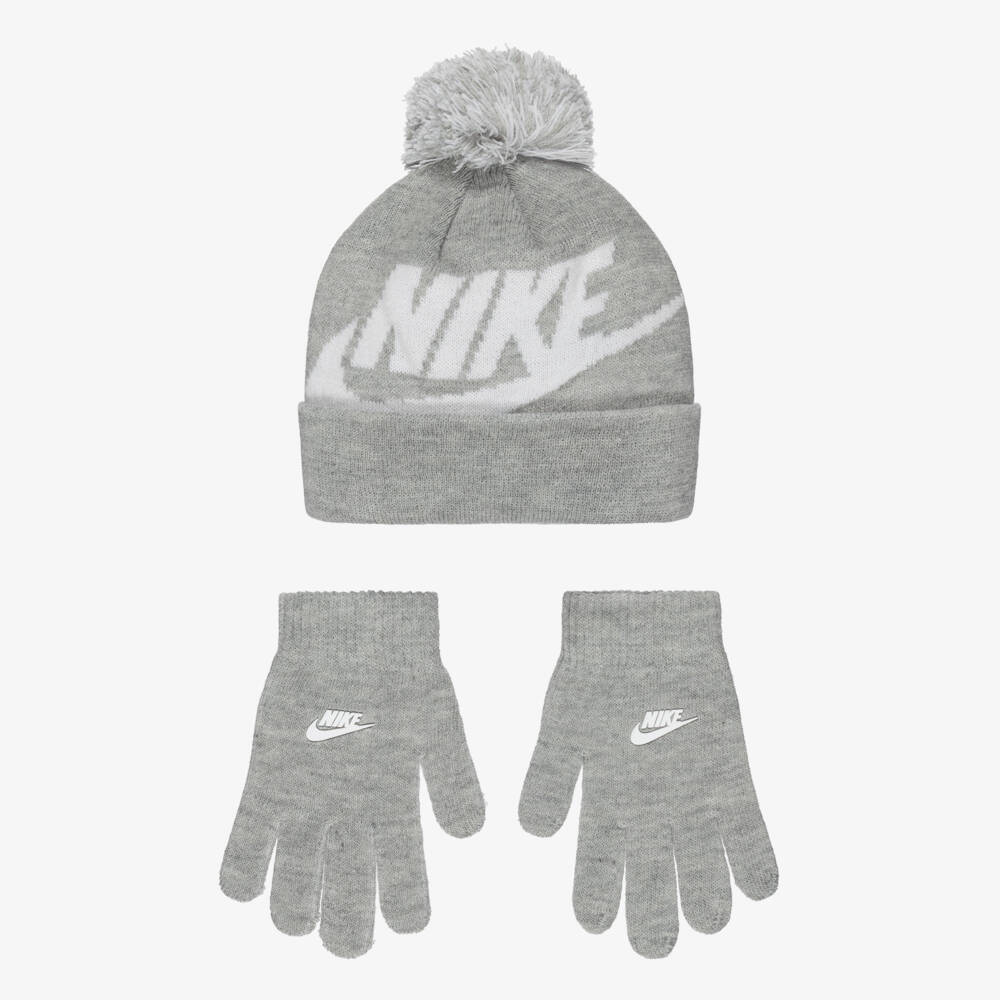 Nike-Boys Grey Marl Knitted Hat & Gloves Set | Childrensalon Outlet