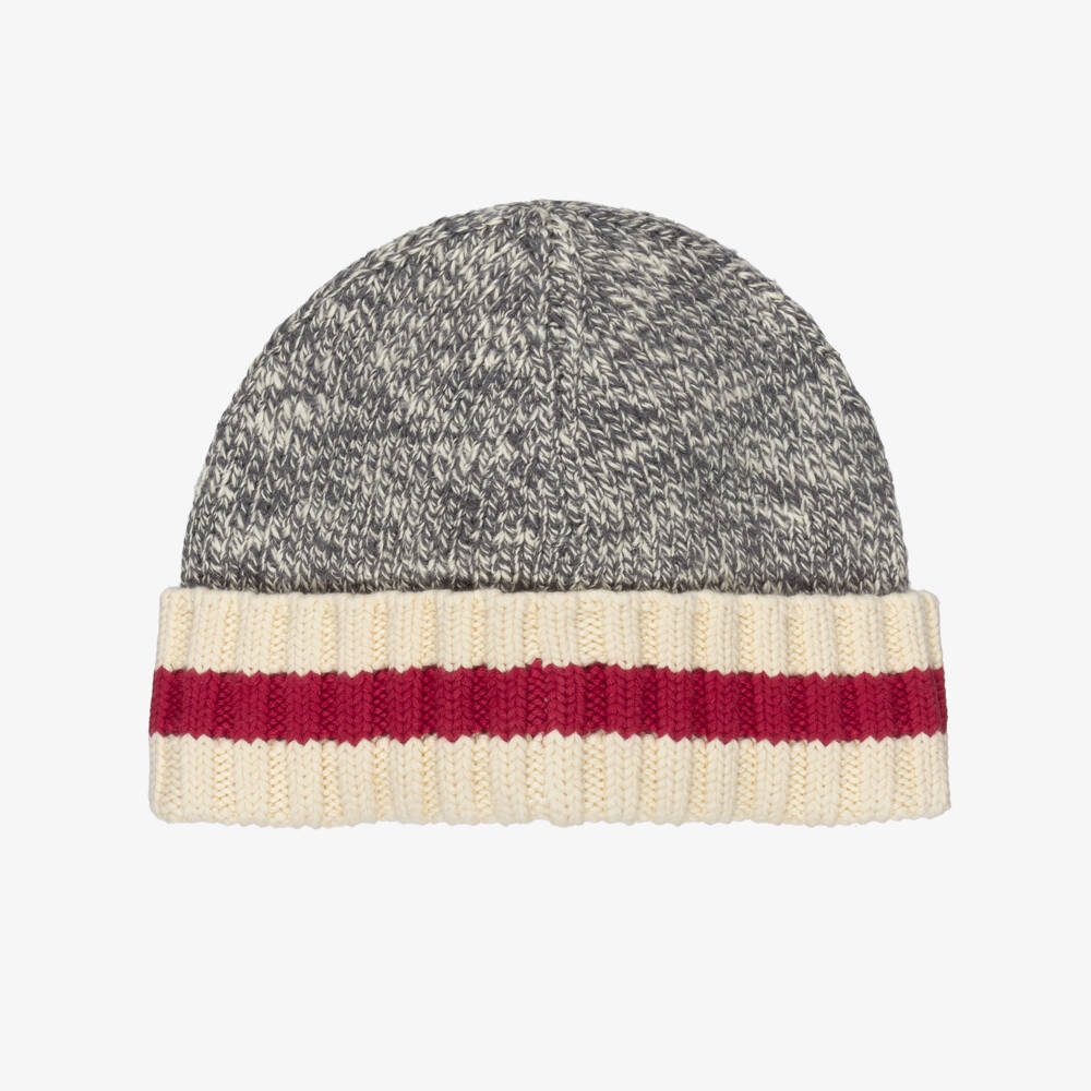 Ralph Lauren-Boys Grey Marl Polo Bear Cotton Knit Hat & Scarf Set | Childrensalon Outlet