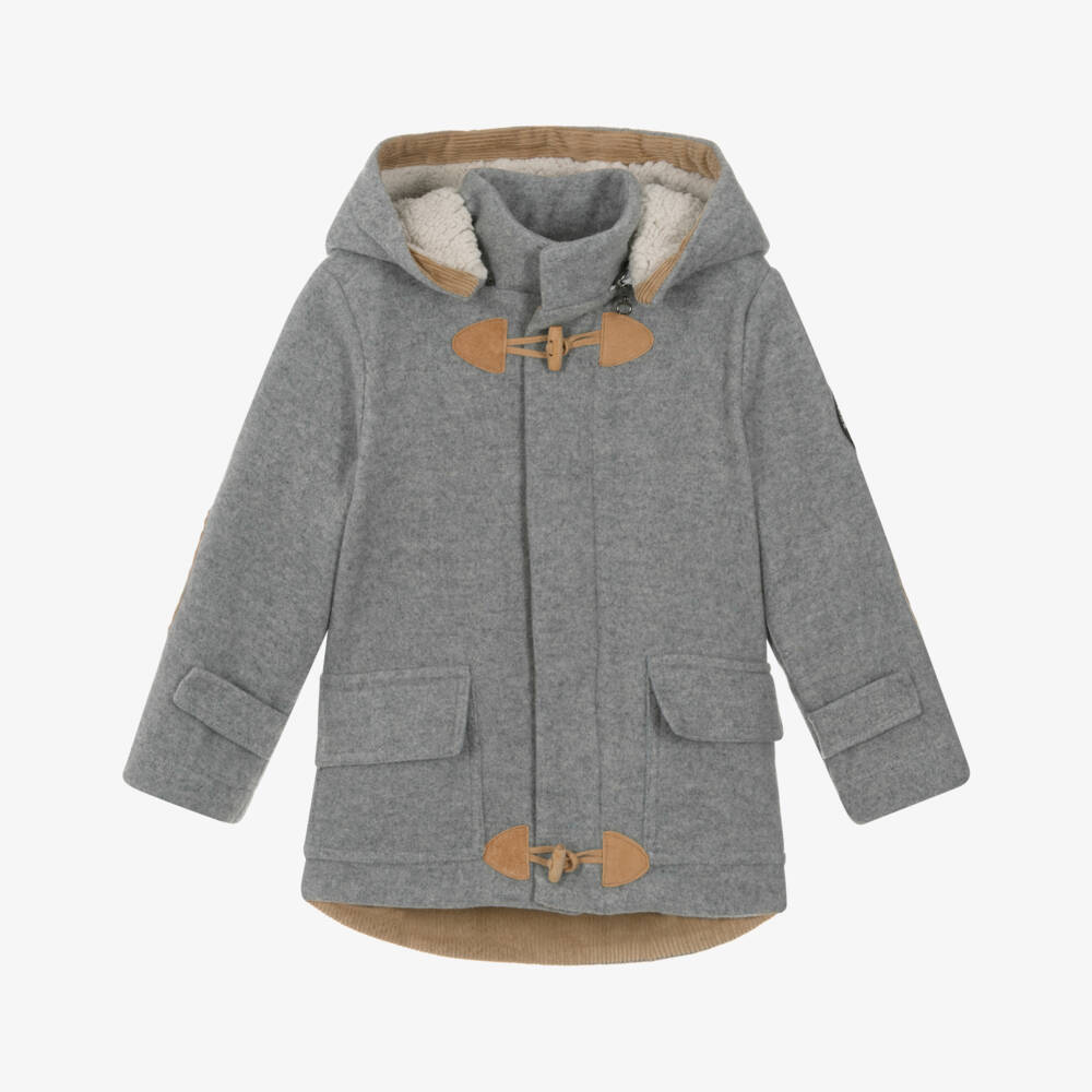Lapin House-Boys Grey Marl Wool, Cotton & Cashmere Duffle Coat | Childrensalon Outlet