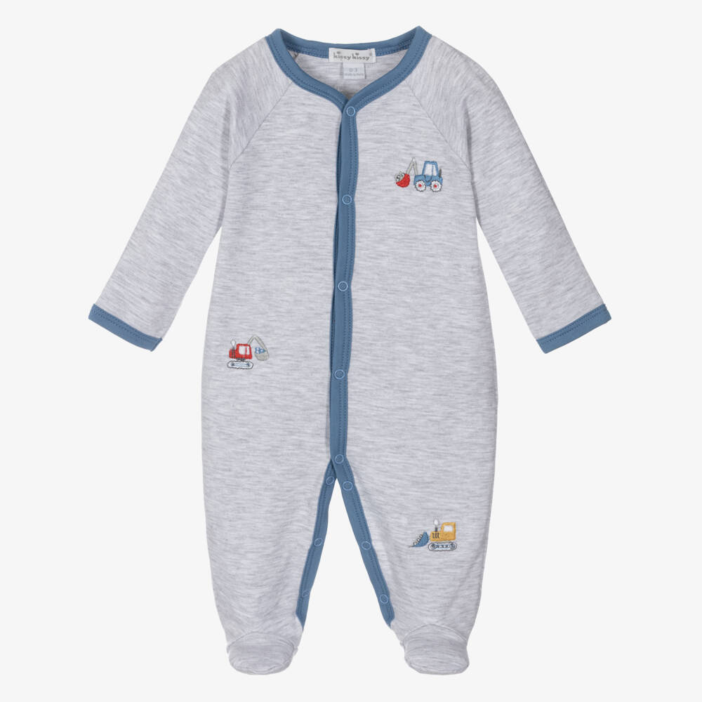 Kissy Kissy-Boys Grey Pima Cotton Babygrow | Childrensalon Outlet