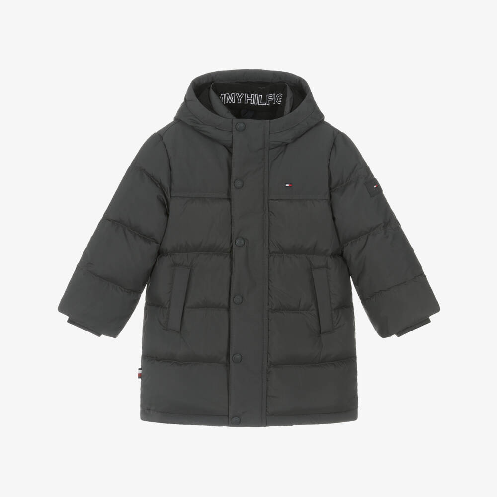 Tommy Hilfiger-Boys Grey Puffer Coat with Embroidered Flag Logo | Childrensalon Outlet