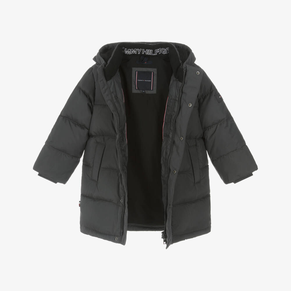 Tommy Hilfiger-Boys Grey Puffer Coat with Embroidered Flag Logo | Childrensalon Outlet