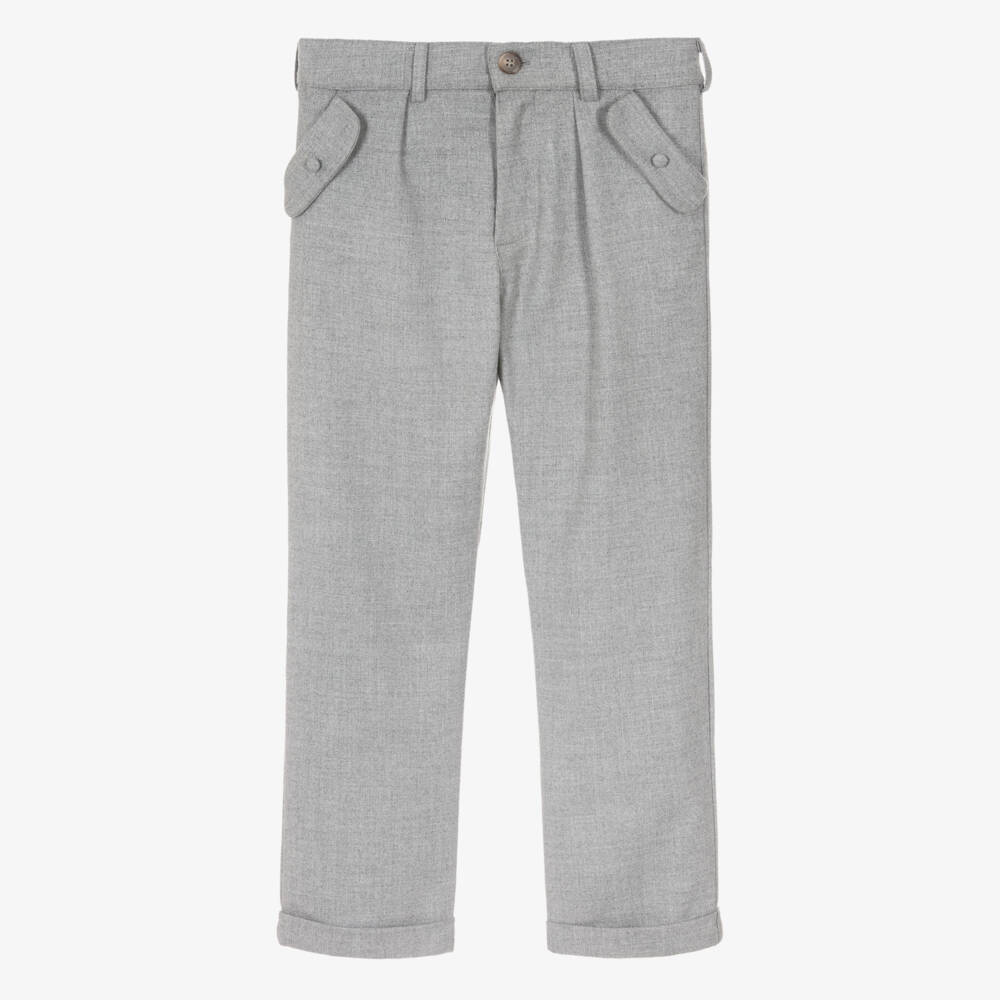 Tartine et Chocolat-Boys Grey Smart Flannel Trousers | Childrensalon Outlet