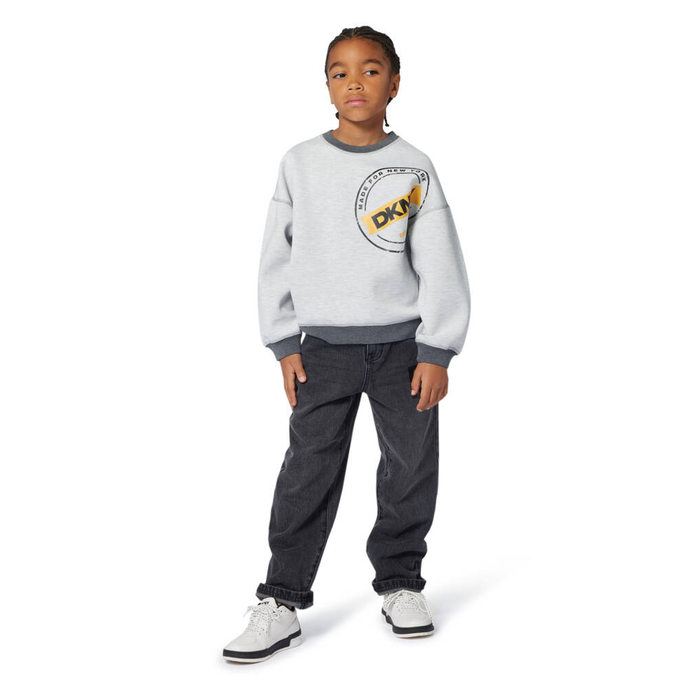 DKNY-Boys Grey Sticky Tape Logo Reversible Sweatshirt | Childrensalon Outlet