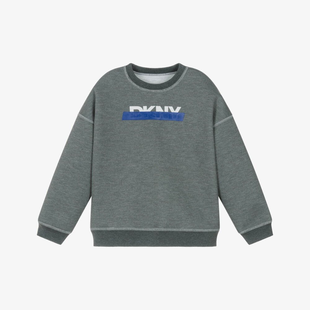 DKNY-Boys Grey Sticky Tape Logo Reversible Sweatshirt | Childrensalon Outlet