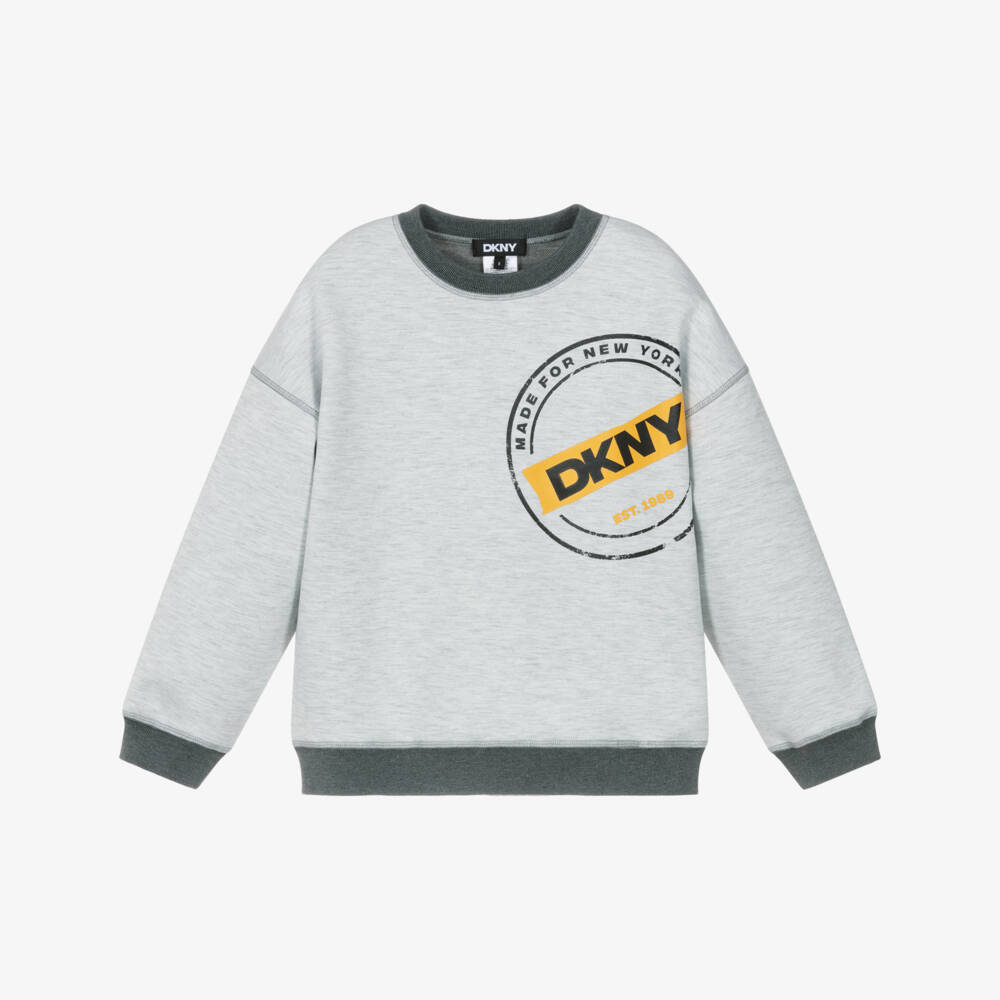 DKNY-Boys Grey Sticky Tape Logo Reversible Sweatshirt | Childrensalon Outlet