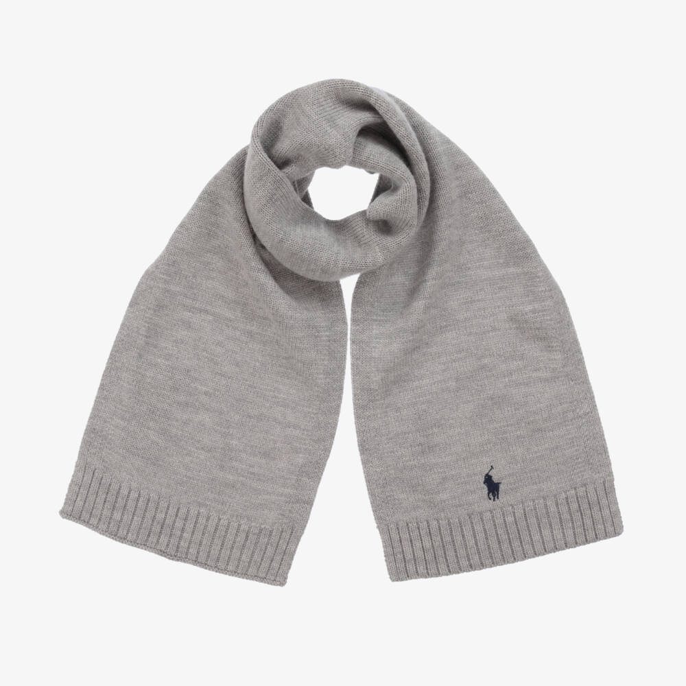 Ralph Lauren-Boys Grey Wool Knit Scarf | Childrensalon Outlet