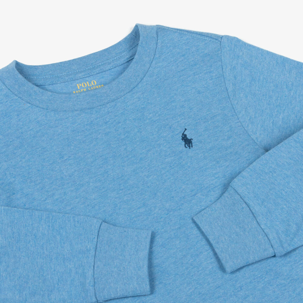 Ralph Lauren-Boys Icy Blue Long-Sleeve Cotton Top | Childrensalon Outlet