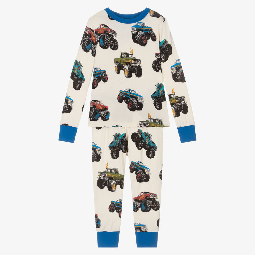 Hatley-Boys Ivory Bamboo Jersey Monster Truck Pyjamas | Childrensalon Outlet