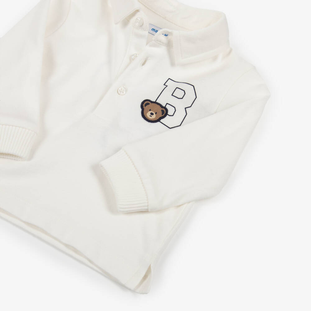 Mayoral-Boys Ivory Bear Motif Cotton Jersey Polo Top | Childrensalon Outlet