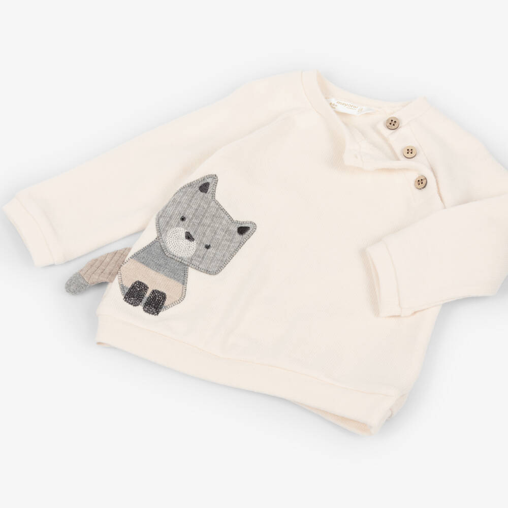 Mayoral Newborn-Boys Ivory & Beige 2 Piece Babygrow with Fox Appliqué | Childrensalon Outlet