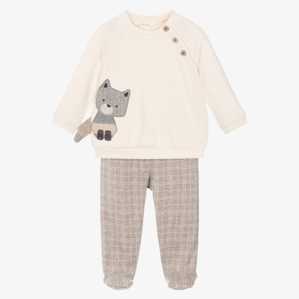 Mayoral Newborn-Boys Ivory & Beige 2 Piece Babygrow with Fox Appliqué | Childrensalon Outlet