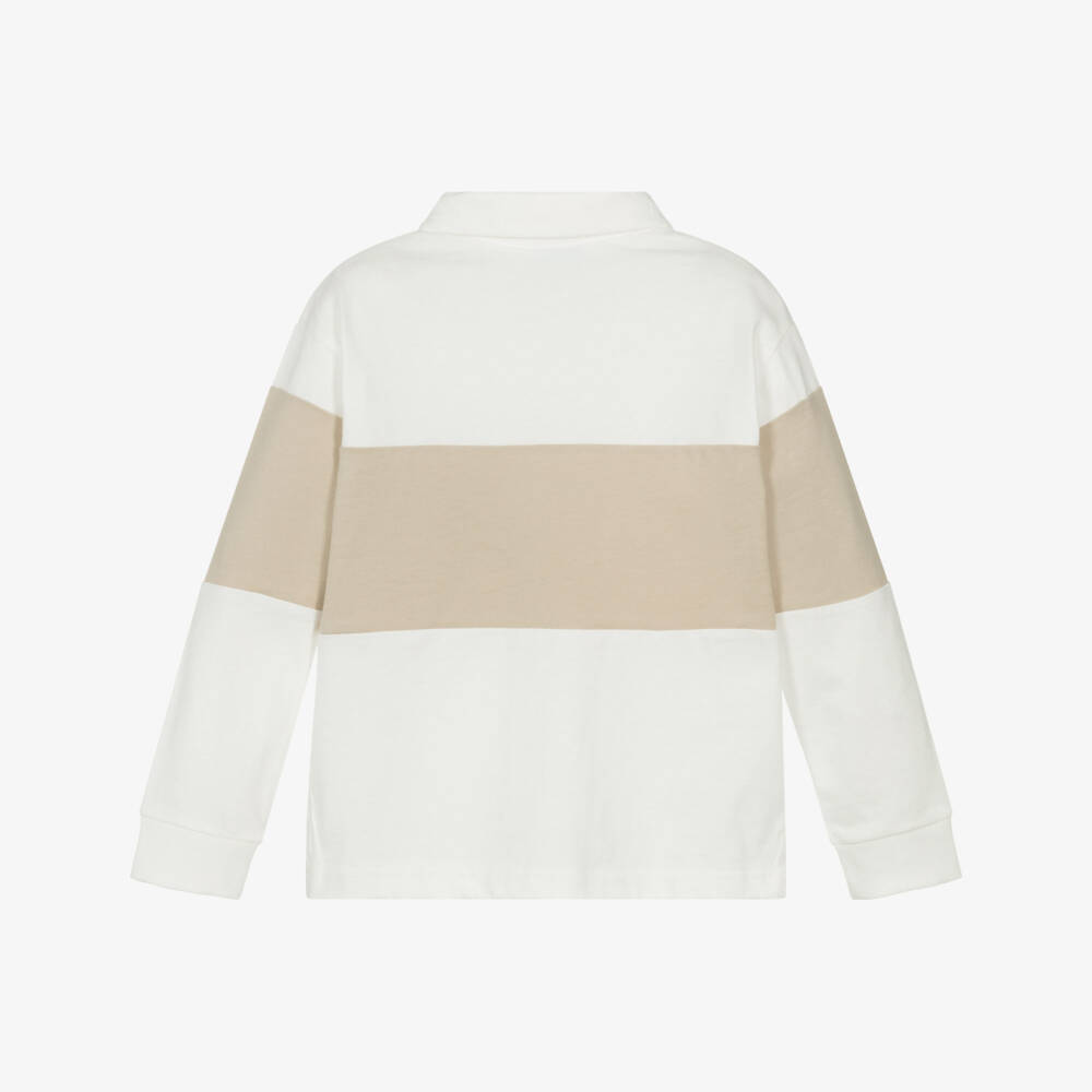 Mayoral-Boys Ivory & Beige Cotton Long-Sleeved Polo Shirt | Childrensalon Outlet
