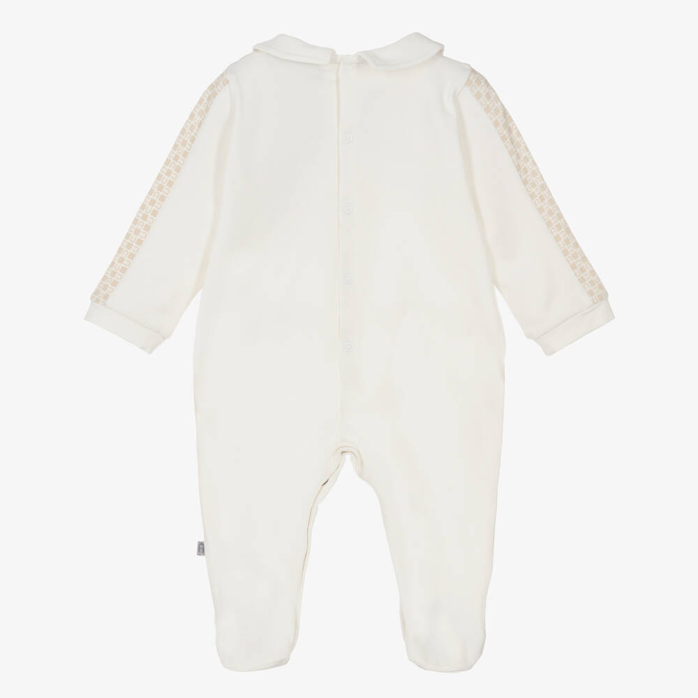 AIGNER-Boys Ivory & Beige Pima Cotton Teddy Babygrow | Childrensalon Outlet
