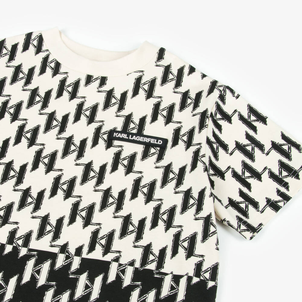 KARL LAGERFELD KIDS-Boys Ivory & Black Cotton Monogram T-Shirt | Childrensalon Outlet